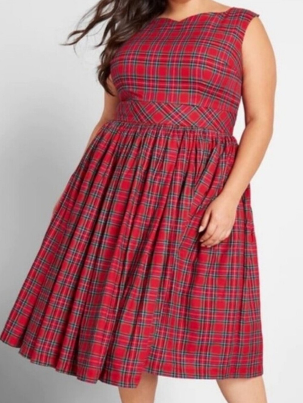 Modcloth Red Plaid Swing Dress Rockabilly Pin Up Retro Netted Skirt Holiday 16